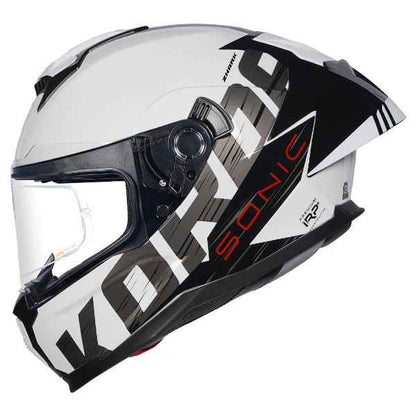 KORDA SONIC GP ZHARK GLOSS BLACK WHITE W/V FULL FACE HELMET - ECE AND ISI CERTIFIED