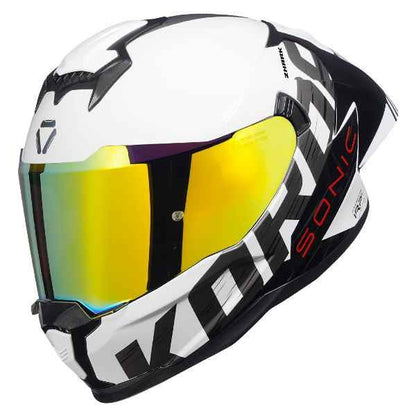 KORDA SONIC GP ZHARK GLOSS BLACK WHITE W/V FULL FACE HELMET - ECE AND ISI CERTIFIED