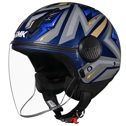 SMK Laminar Starz Blue Grey Half Face Helmet, ISI DOT & Ece 22.06 Certified - GL565