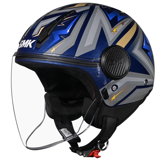 SMK Laminar Starz Blue Grey Half Face Helmet, ISI DOT & Ece 22.06 Certified - GL565
