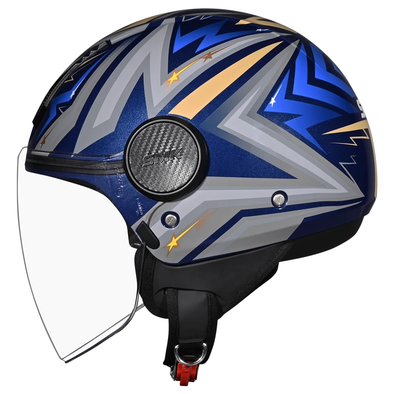 SMK Laminar Starz Blue Grey Half Face Helmet, ISI DOT & Ece 22.06 Certified - GL565