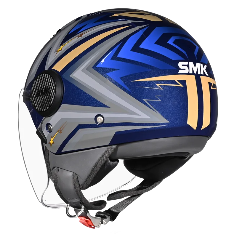 SMK Laminar Starz Blue Grey Half Face Helmet, ISI DOT & Ece 22.06 Certified - GL565