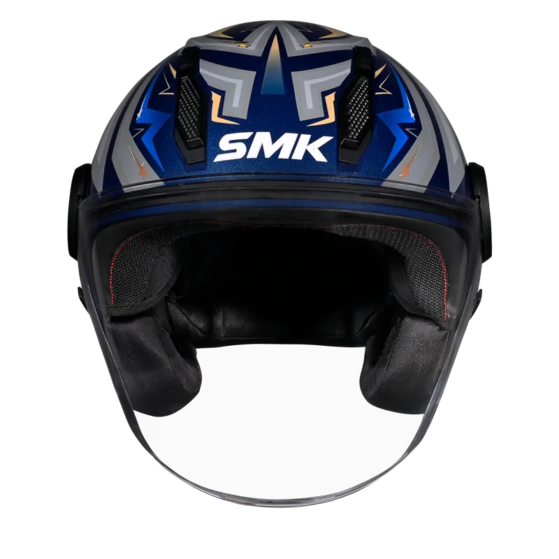 SMK Laminar Starz Blue Grey Half Face Helmet, ISI DOT & Ece 22.06 Certified - GL565
