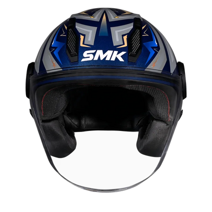 SMK Laminar Starz Blue Grey Half Face Helmet, ISI DOT & Ece 22.06 Certified - GL565