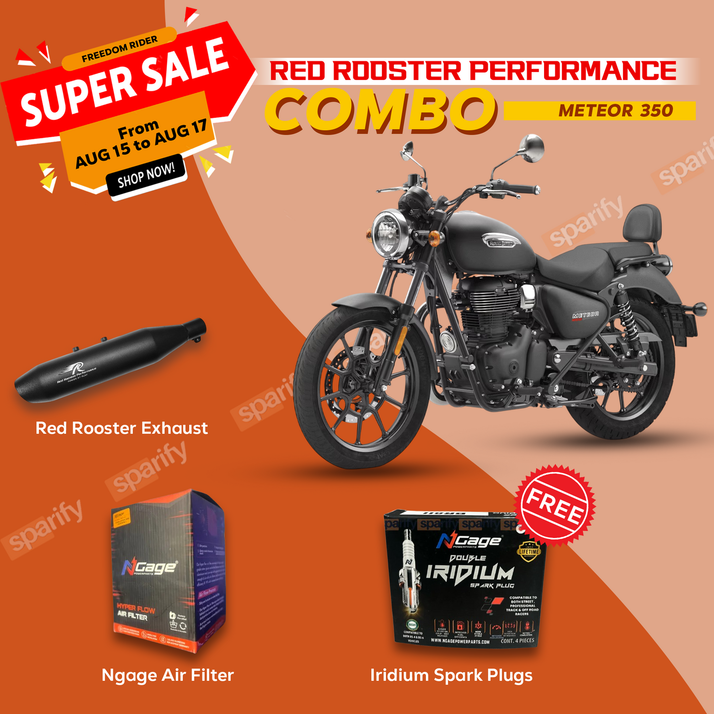 Royal Enfield Meteor 350cc -  Goan Classic 350 Red Rooster Performance Exhaust Polestar PRO