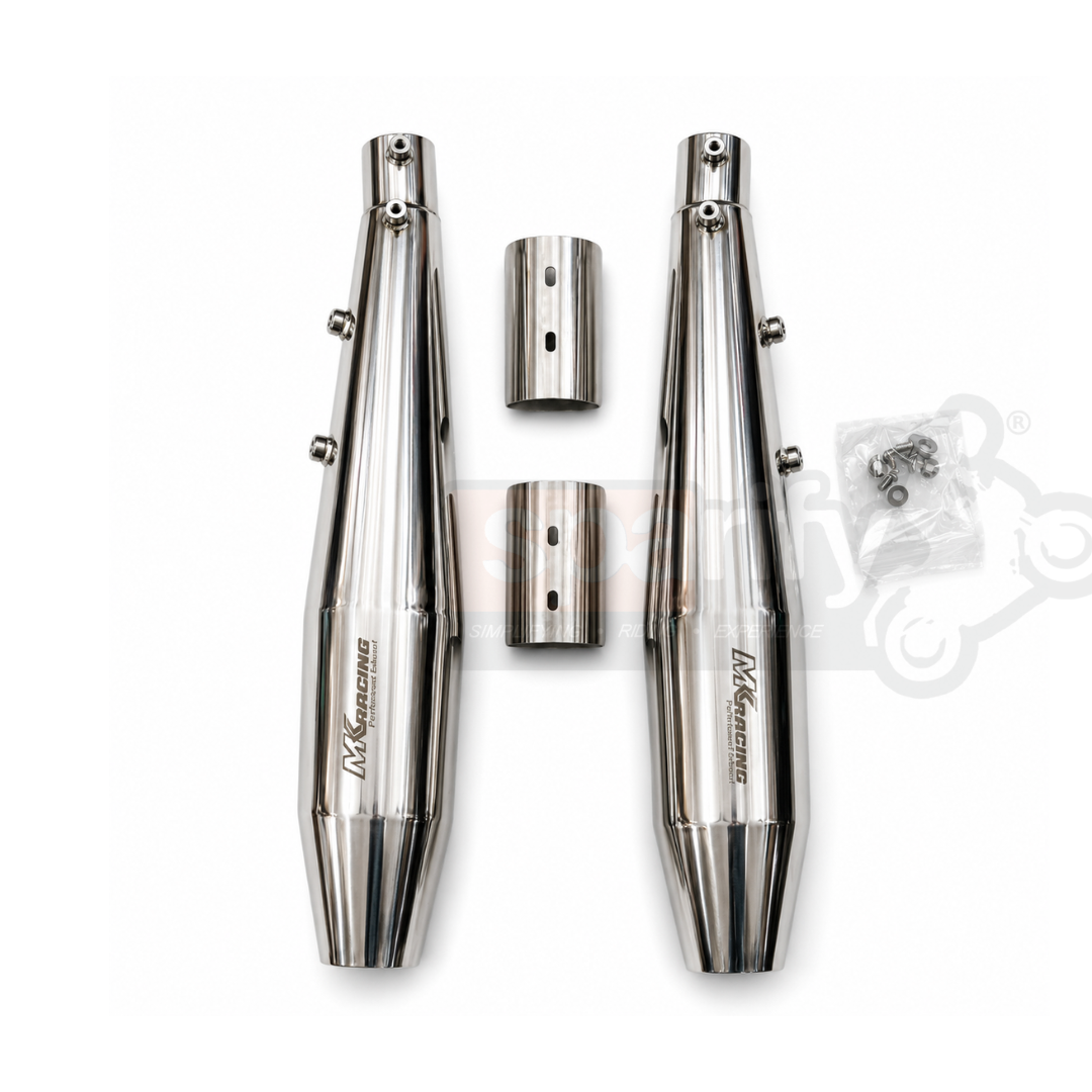 MK Racing Chrome Stainless Steel Slip-On Twin Exhaust Muffler Kit for Royal Enfield Interceptor 650 & Continental GT 650 ( with DB Killer )