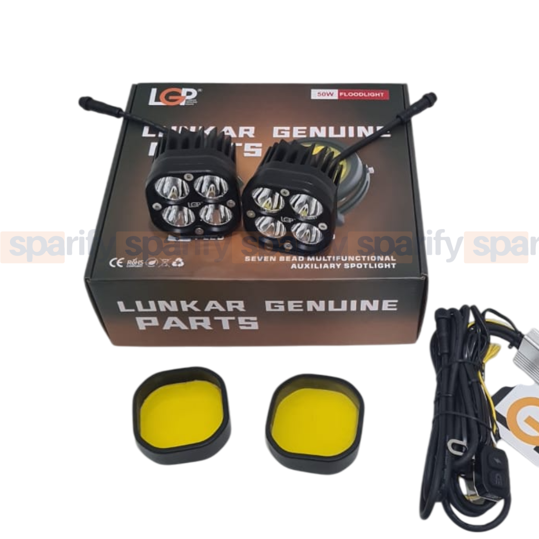 DK 40 SPOTLIGHTS  | White/Yellow | with wiring harness and wireless button switch | 50W | 18 months warranty | Universal for cars and motorcycles | LGP