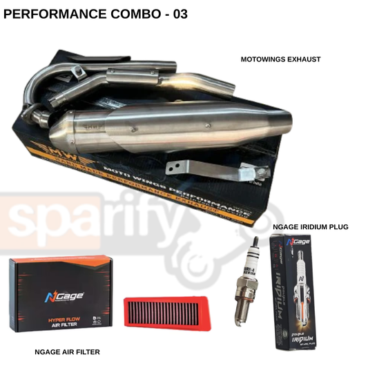XPULSE 200 Performance Combo Kit – 03 | Motowings Performance Exhaust + NGAGE Performance Air Filter + NGAGE Double Iridium Spark Plug | Full Performance Upgrade Combo