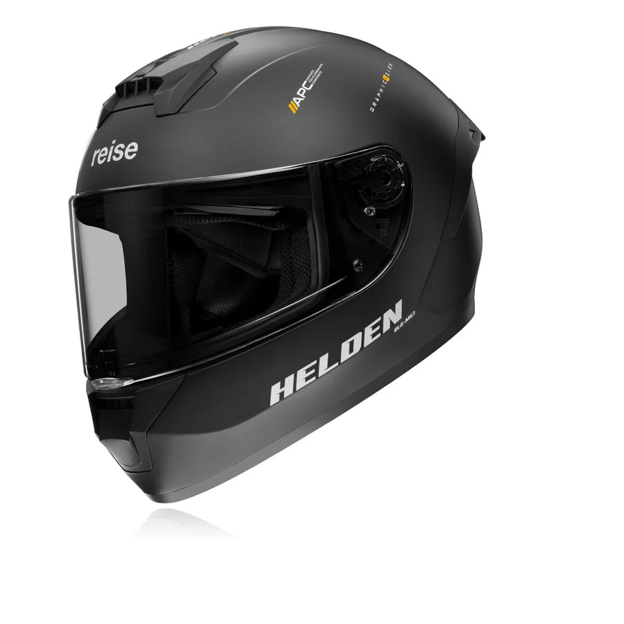 Reise Helden Full Face Riding Helmet | ISI/DOT/ECE Certified | European Design | Bluetooth Ready | Polycarbonate Shell -  Matte Black
