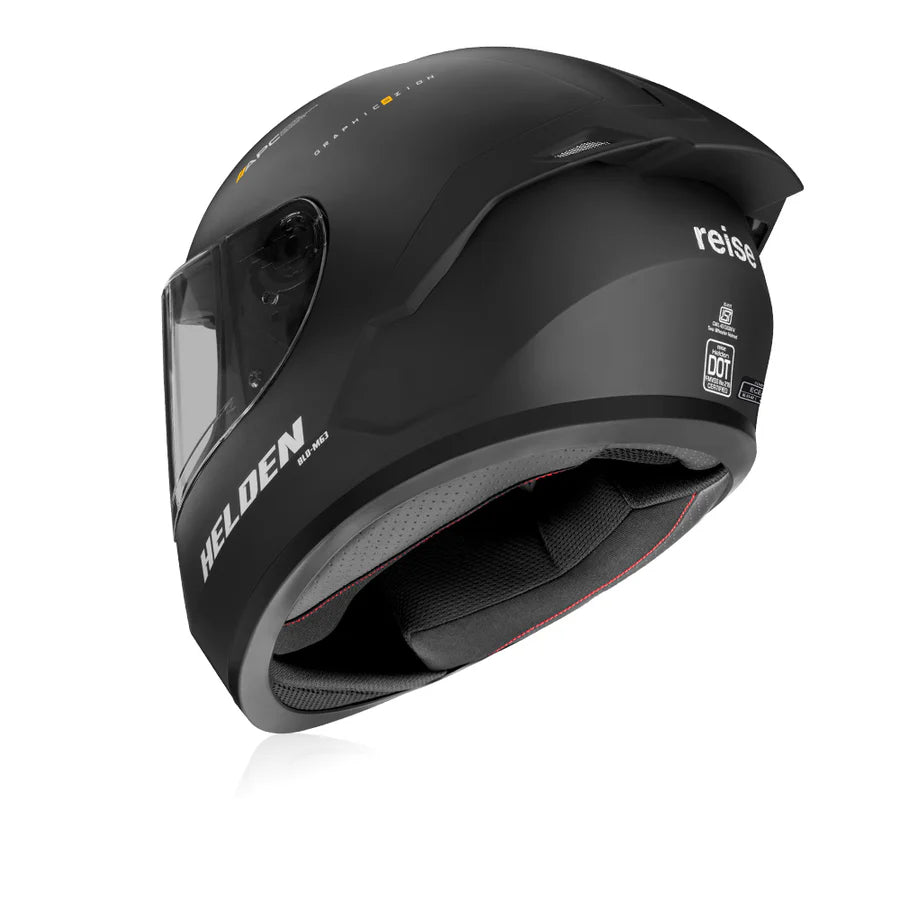 Reise Helden Full Face Riding Helmet | ISI/DOT/ECE Certified | European Design | Bluetooth Ready | Polycarbonate Shell -  Matte Black