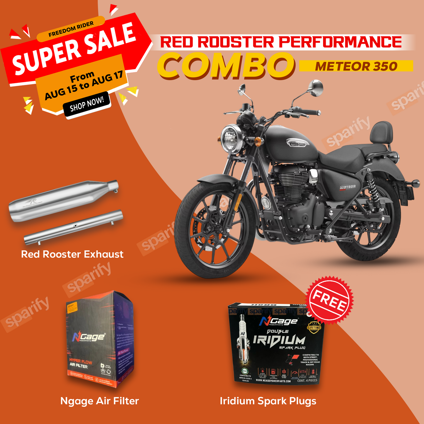 Royal Enfield Meteor 350cc -  Goan Classic 350 Red Rooster Performance Exhaust Polestar PRO