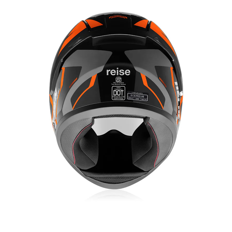 Reise Helden Full Face Riding Helmet | ISI/DOT/ECE Certified | European Design | Bluetooth Ready | Polycarbonate Shell - Orange / Black Gloss