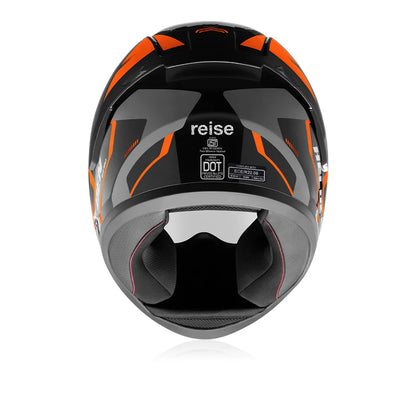 Reise Helden Full Face Riding Helmet | ISI/DOT/ECE Certified | European Design | Bluetooth Ready | Polycarbonate Shell - Orange / Black Gloss
