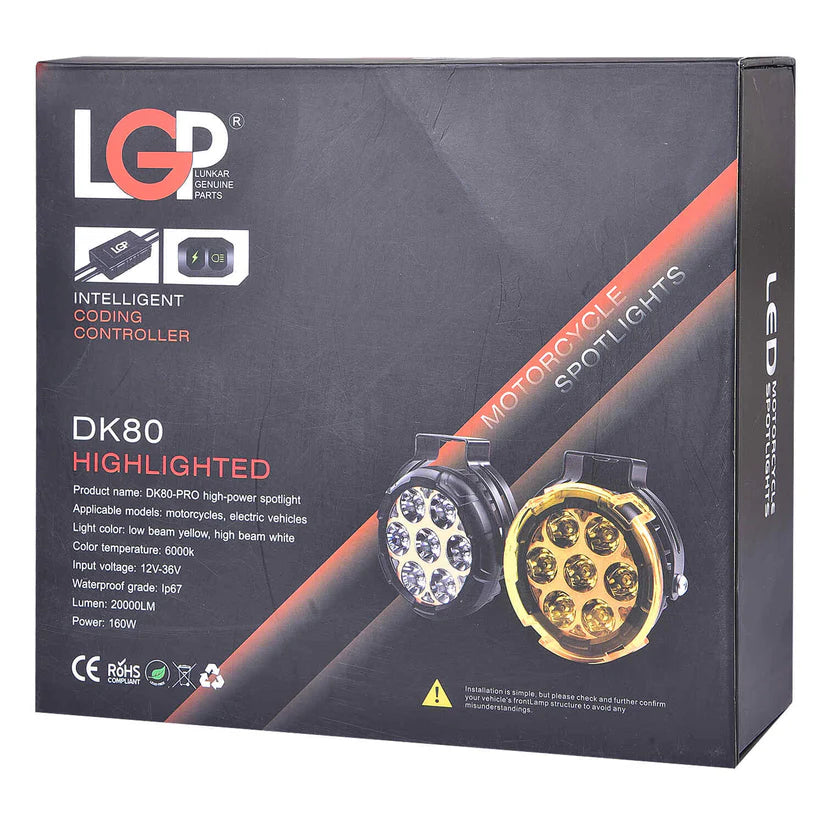 DK80 PRO HIGH POWER SPOTLIGHT | 160W |  Ultra Wide Driving Fog Lights | White/Yellow | with wiring harness and Intelligent wireless button switch | 18 months warranty | LGP