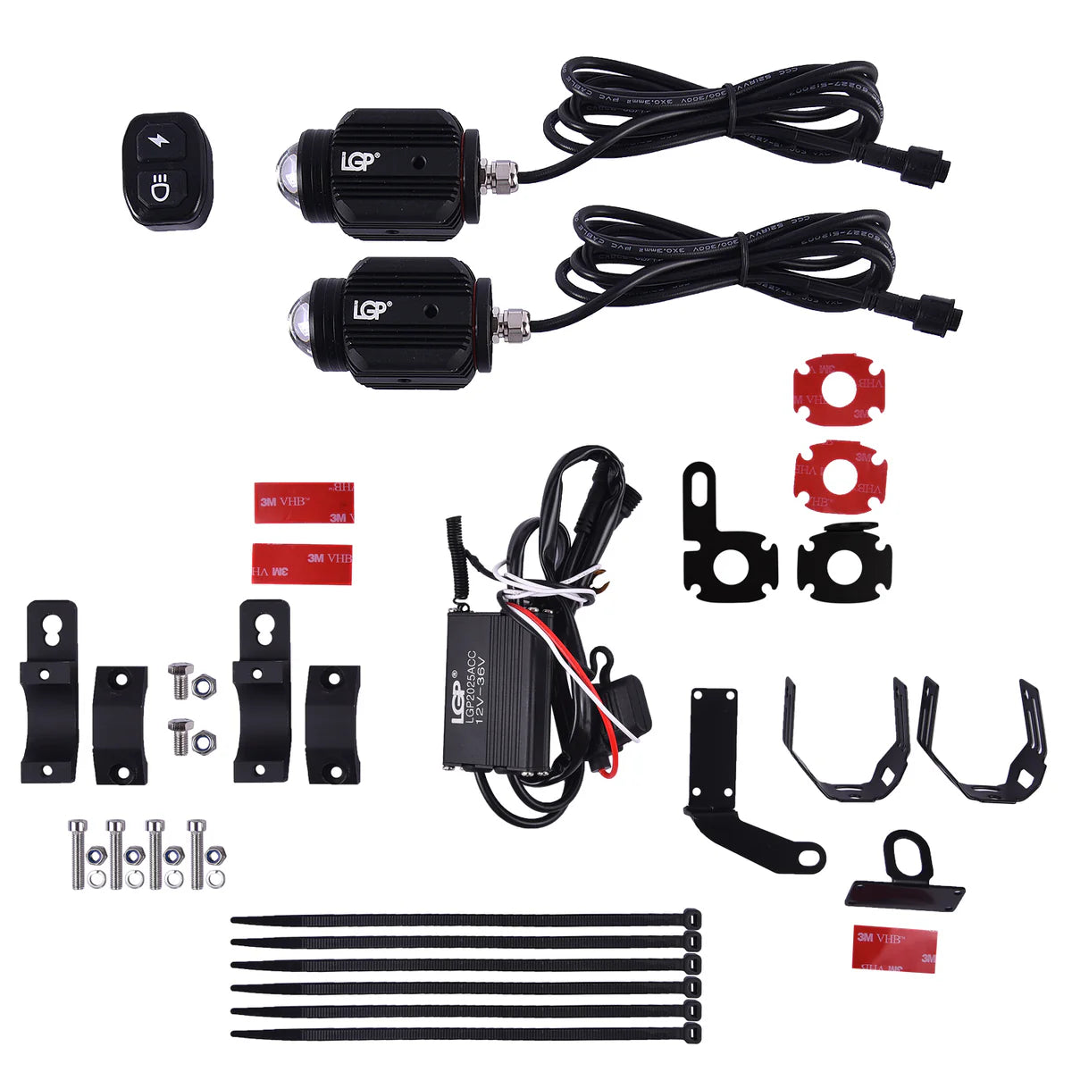 LGP DK16 auxiliary lights with wireless spotlight switch harness and clamps 45W ( 12V-30V) compatible for all motorcycles and cars