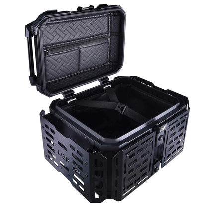 JB RACING litres | armoured aluminium alloy top box | Waterproof | BLACK ( fits all motorcycles ) - FREE BACKREST CUSHION PAD