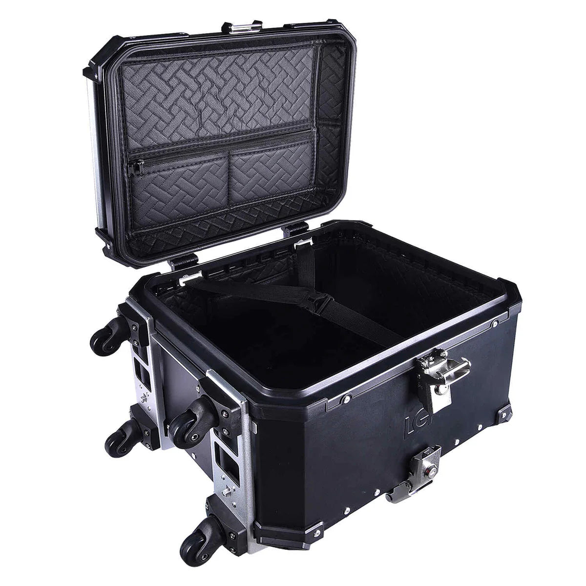 Trolley Top Box 2.0 | LGP -55L Premium fits all motorcycle  | Movable wheels | Quick Release - BLACK (free backrest cushion pad)