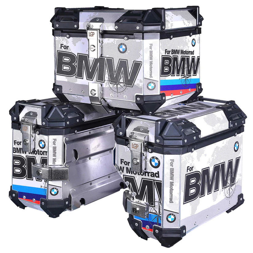HYPER TOURER COMBO - LGP Aluminium touring panniers with top box (38L+38L+45L= 121 liters) - Set of 2 - BMW Graphics
