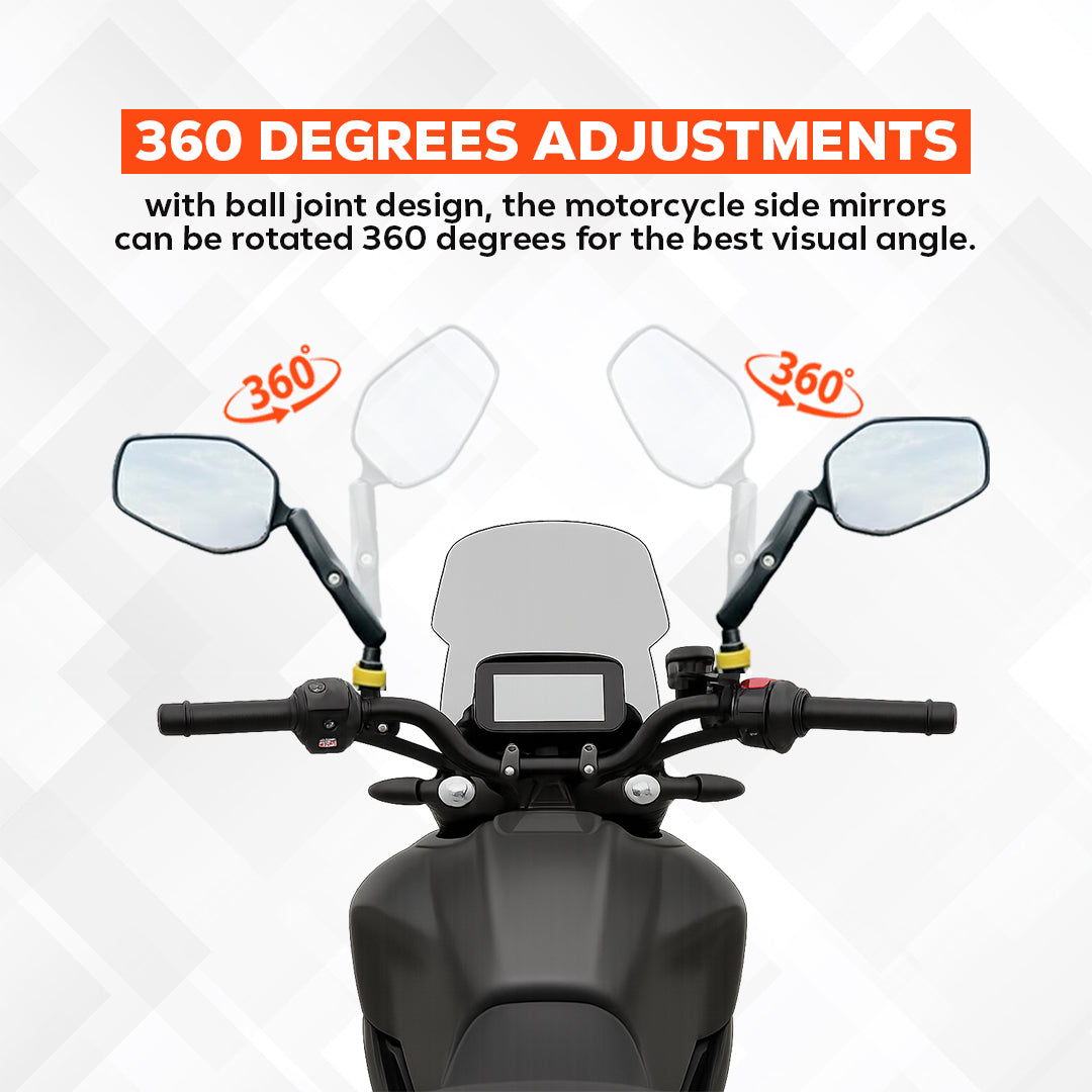 SPIKI ( NOMAD SERIES ) Adventure 3.0 Motorcycle Mirrors | 360° Rotatable Universal Side Mirrors for Road & Off-Road Riding
