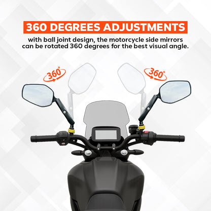 SPIKI ( NOMAD SERIES ) Adventure 3.0 Motorcycle Mirrors | 360° Rotatable Universal Side Mirrors for Road & Off-Road Riding