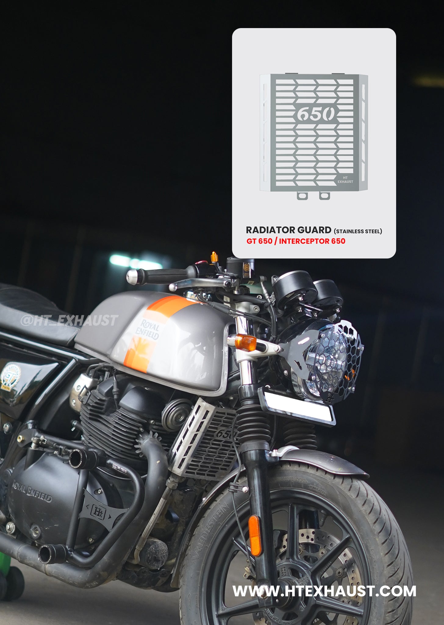 GT 650 INTERCEPTOR 650 RADIATOR GAURD SS SB 978 HT EXHAUST