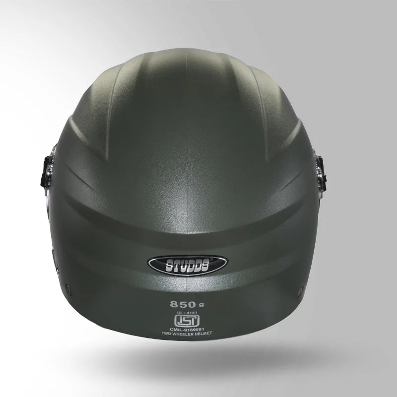 STUDDS RAY ISI Certified Open FACE Helmet for Men and Women with D - Ring Lock - MILITARY GREEN