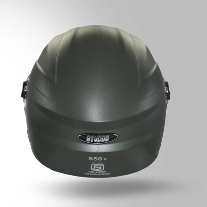 STUDDS RAY ISI Certified Open FACE Helmet for Men and Women with D - Ring Lock - MILITARY GREEN