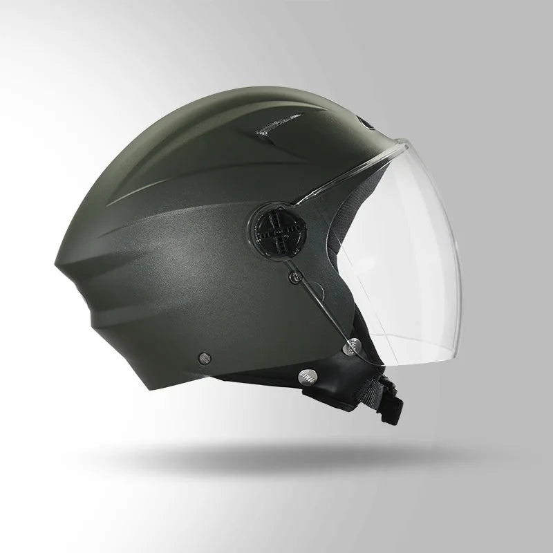 STUDDS RAY ISI Certified Open FACE Helmet for Men and Women with D - Ring Lock - MILITARY GREEN