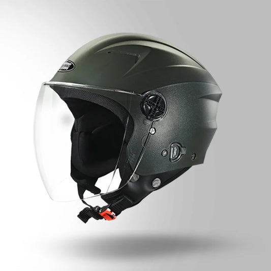 STUDDS RAY ISI Certified Open FACE Helmet for Men and Women with D - Ring Lock - MILITARY GREEN