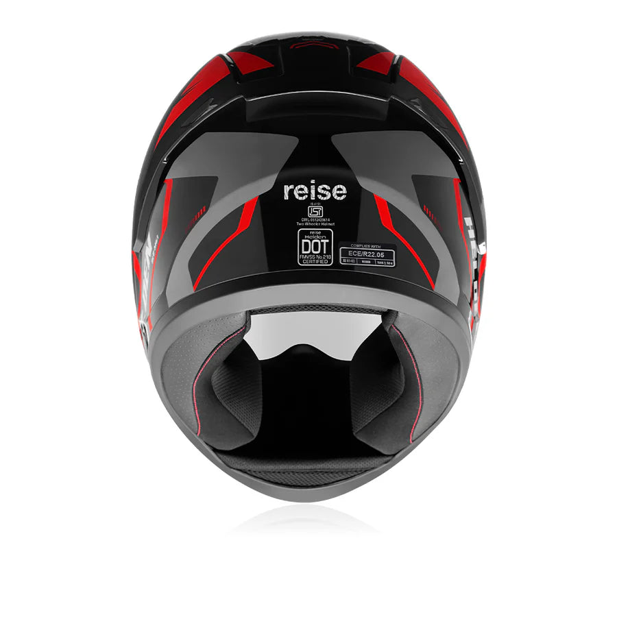 Reise Helden Full Face Riding Helmet | ISI/DOT/ECE Certified | European Design | Bluetooth Ready | Polycarbonate Shell - Red / Black Gloss
