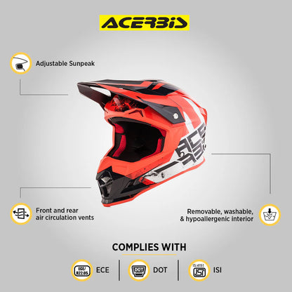 Acerbis Profile 4 Off-Road Riding Helmet: Adjustable Sunpeak | DualFlow Ventilation | Hypoallergenic Lining | ECE/ISI/DOT Certified - White Red