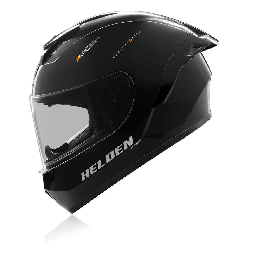 Reise Helden Full Face Riding Helmet | ISI/DOT/ECE Certified | European Design | Bluetooth Ready | Polycarbonate Shell -  Black Gloss