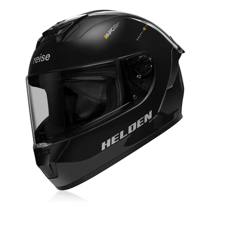 Reise Helden Full Face Riding Helmet | ISI/DOT/ECE Certified | European Design | Bluetooth Ready | Polycarbonate Shell -  Black Gloss