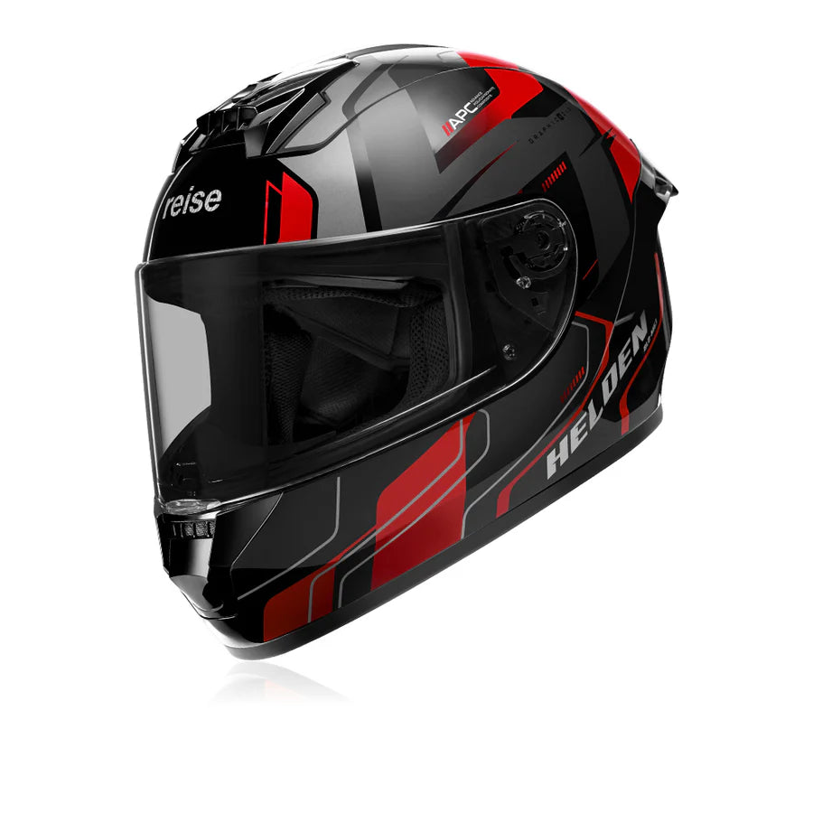 Reise Helden Full Face Riding Helmet | ISI/DOT/ECE Certified | European Design | Bluetooth Ready | Polycarbonate Shell - Red / Black Gloss