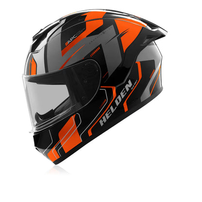 Reise Helden Full Face Riding Helmet | ISI/DOT/ECE Certified | European Design | Bluetooth Ready | Polycarbonate Shell - Orange / Black Gloss