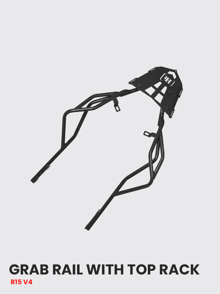 COMBO 2 R15 V4 (BLACK) Crash Guard + Grab Rail with Top Rack Seat Rest – HT EXHAUST