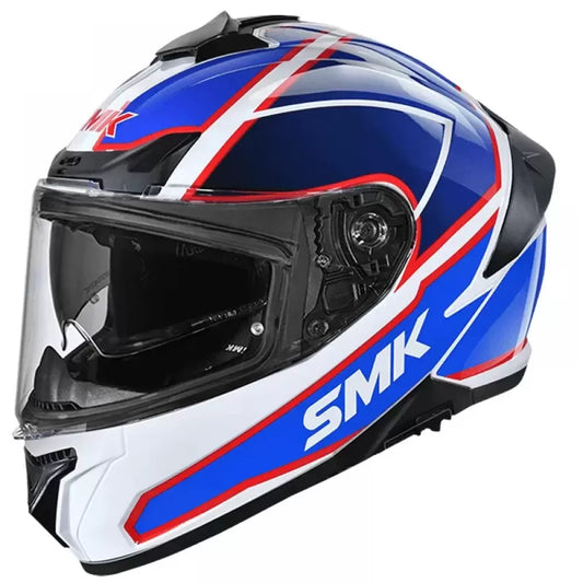 SMK Typhoon Aegis | D Ring with Dual Visor | GL-153 | Motorbike Helmet | (Gloss White and blue)