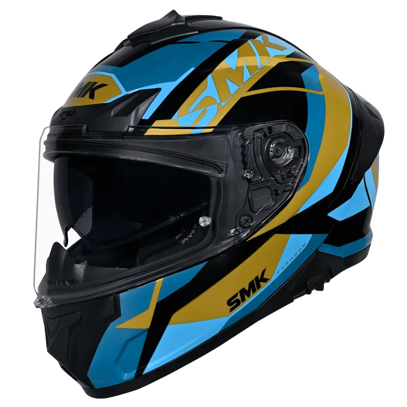 SMK Typhoon Style Sports Tourer Gloss Black Gold Blue (GL275) Helmet