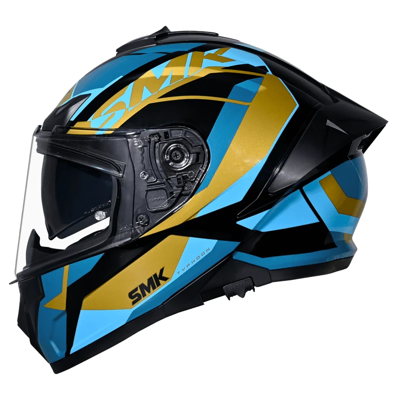SMK Typhoon Style Sports Tourer Gloss Black Gold Blue (GL275) Helmet