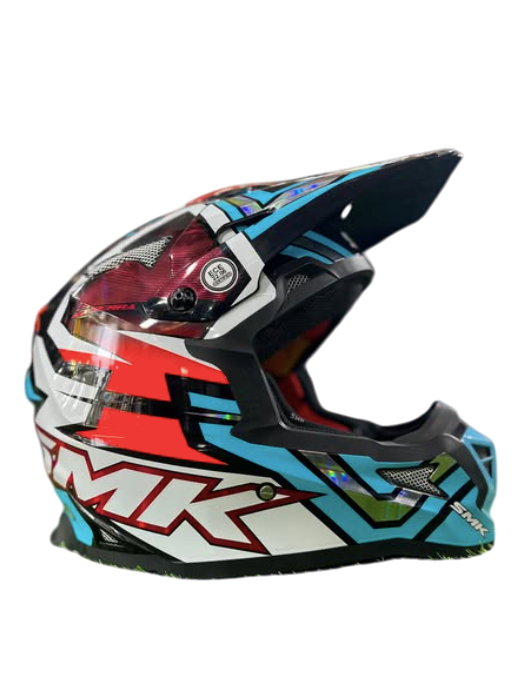 SMK Allterra X-Aces | Off Road Helmet for Bikers | – GL253 | Blue red white black helmet highlight 