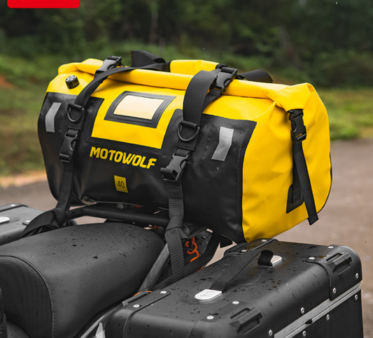 MOTOWOLF | Motorcycle Tail Bag - 40L Waterproof | Duffel Bag for Touring Adventure, Camping, Cycling - Yellow Black