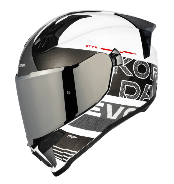 KORDA EVO Styx GLOSS WHITE and GREY W/P FULL FACE HELMET ISI CERTIFIED