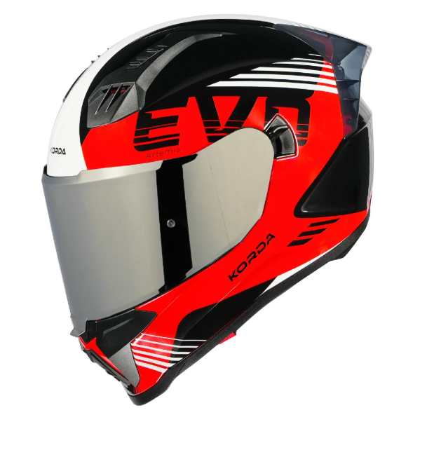 KORDA EVO ARTEMIS GLOSS BLACK WHITE and RED W/P FULL FACE HELMET ISI CERTIFIED