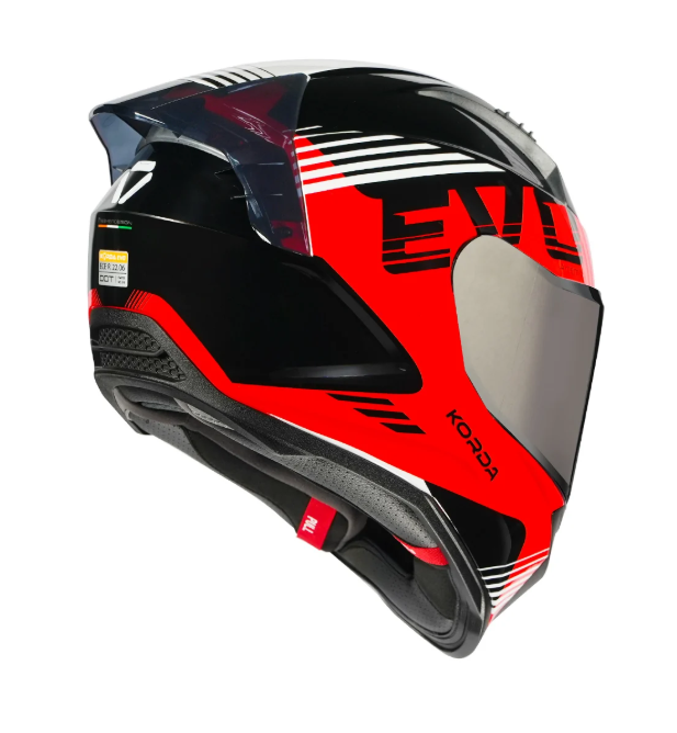 KORDA EVO ARTEMIS GLOSS BLACK WHITE and RED W/P FULL FACE HELMET ISI CERTIFIED