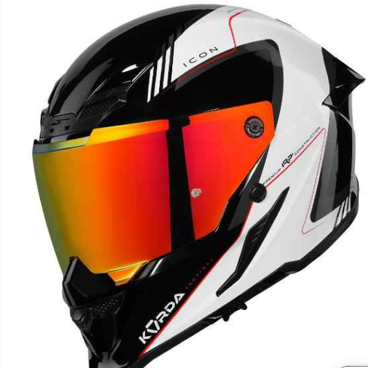 HELMET KORDA ICON NERO GLOSS WHITE W/V FULL FACE HELMET ISI CERTIFIED
