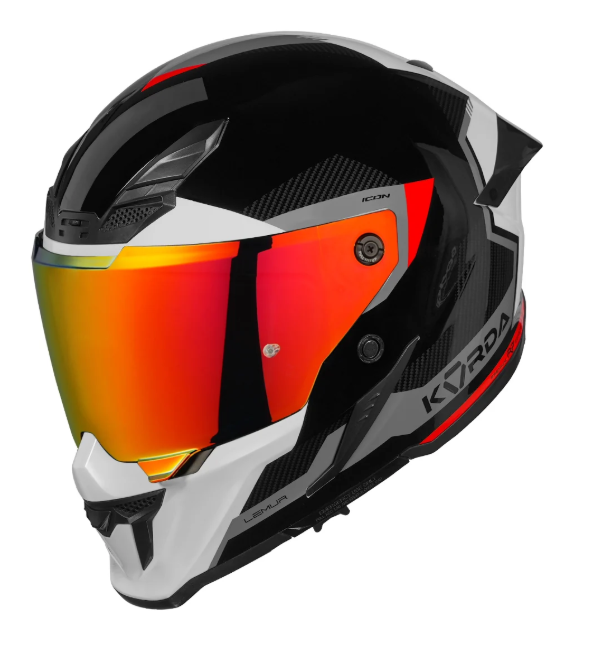 HELMET KORDA ICON LEMUR GLOSS WHITE RED L W/V FULL FACE HELMET ISI CERTIFIED