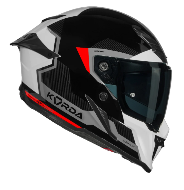 HELMET KORDA ICON LEMUR GLOSS WHITE RED L W/V FULL FACE HELMET ISI CERTIFIED