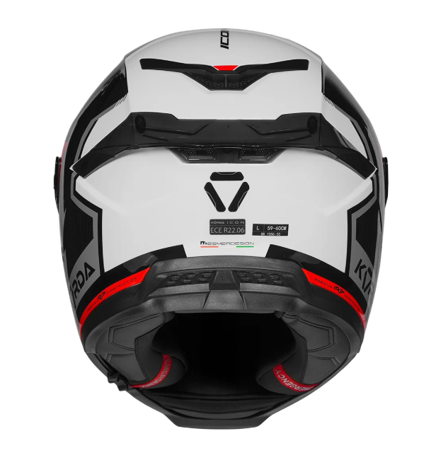 HELMET KORDA ICON LEMUR GLOSS WHITE RED L W/V FULL FACE HELMET ISI CERTIFIED
