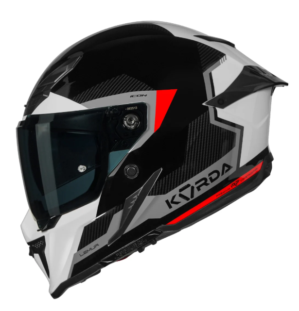 HELMET KORDA ICON LEMUR GLOSS WHITE RED L W/V FULL FACE HELMET ISI CERTIFIED