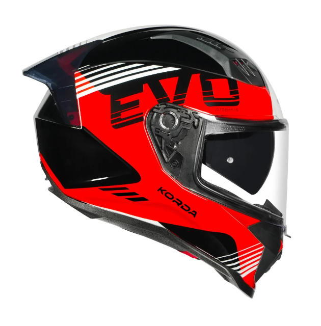KORDA EVO ARTEMIS GLOSS BLACK WHITE and RED W/P FULL FACE HELMET ISI CERTIFIED